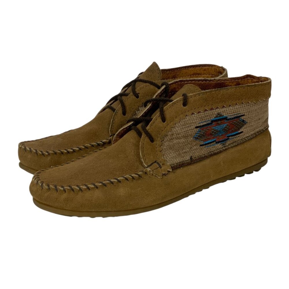 Minnetonka Womens El Paso Suede Ankle Boots Southwestern Textile Design Sz 9.5 M
